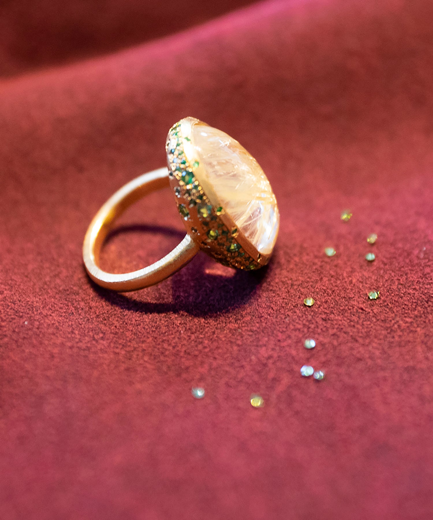 ルチルクォーツ&グリーンガーネット リング