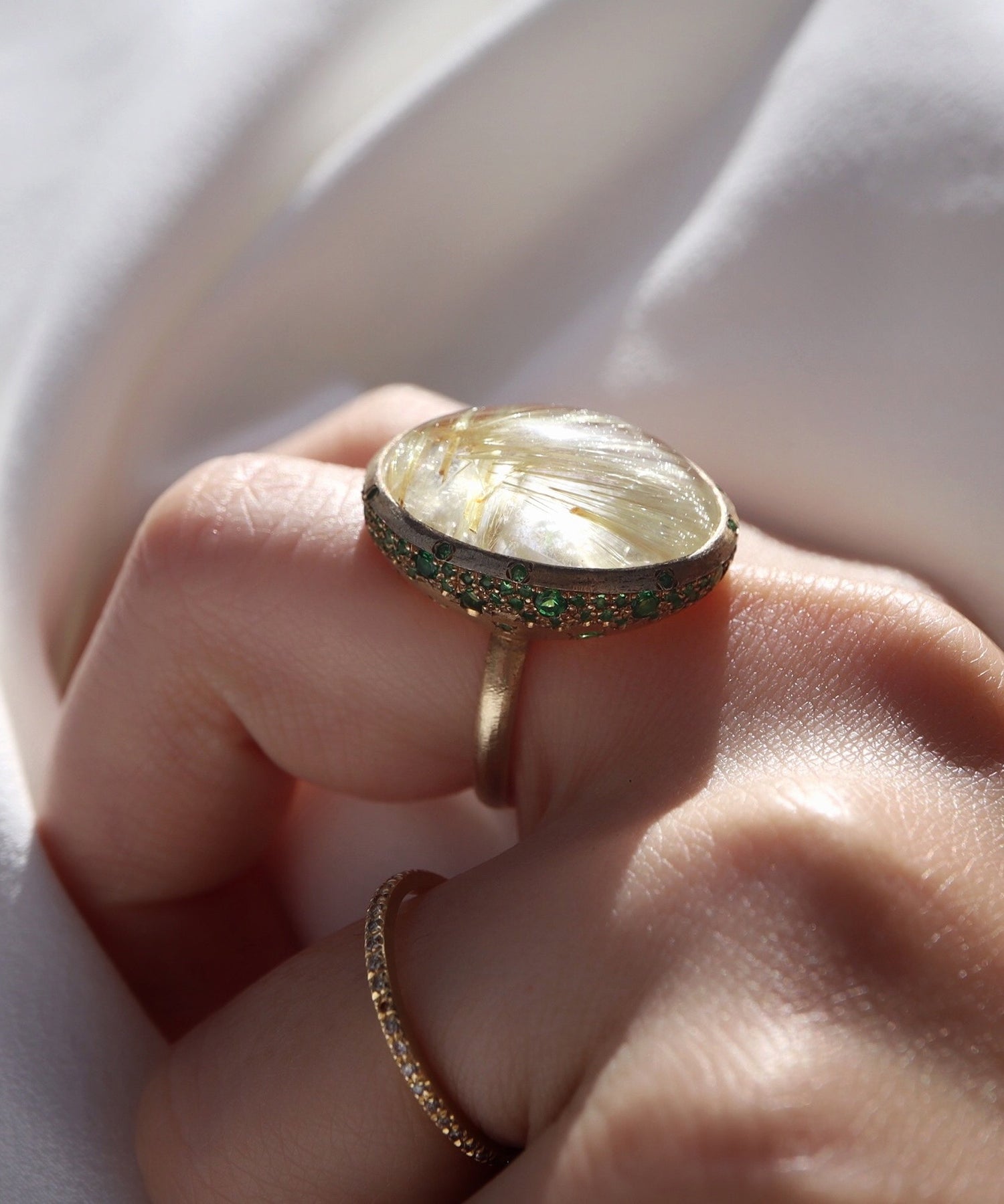 ルチルクォーツ&グリーンガーネット リング