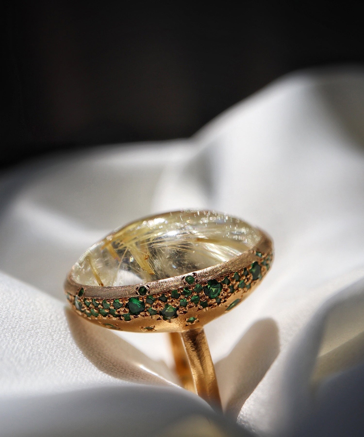 ルチルクォーツ&グリーンガーネット リング