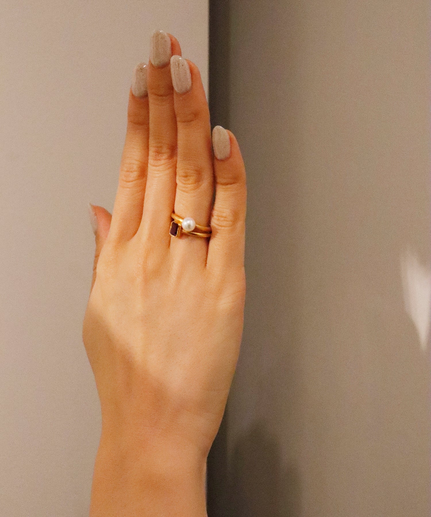 スモーキークォーツ & パール リング