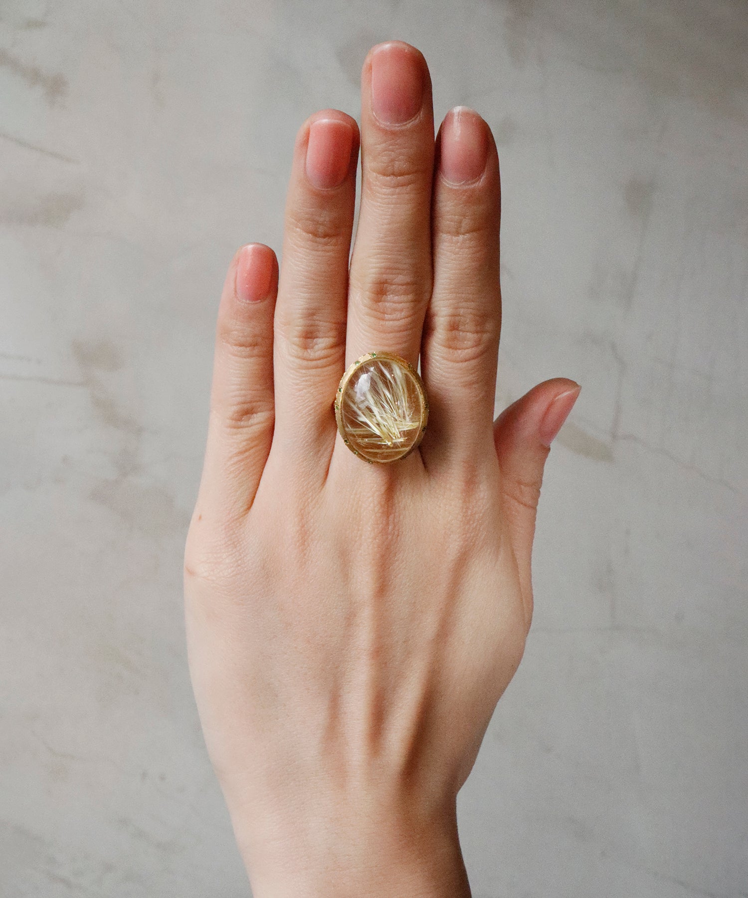 ルチルクォーツ&グリーンガーネット リング